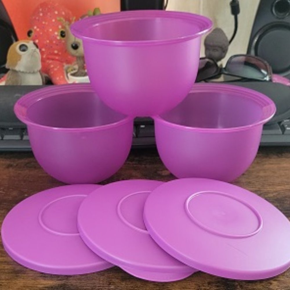 Tupperware Impression Mini Bowl Set of 3 500ml 2.25 cup Purple Nesting